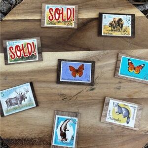 Handmade Vintage Postage Stamp Wood Magnets Large Size • you pick one
